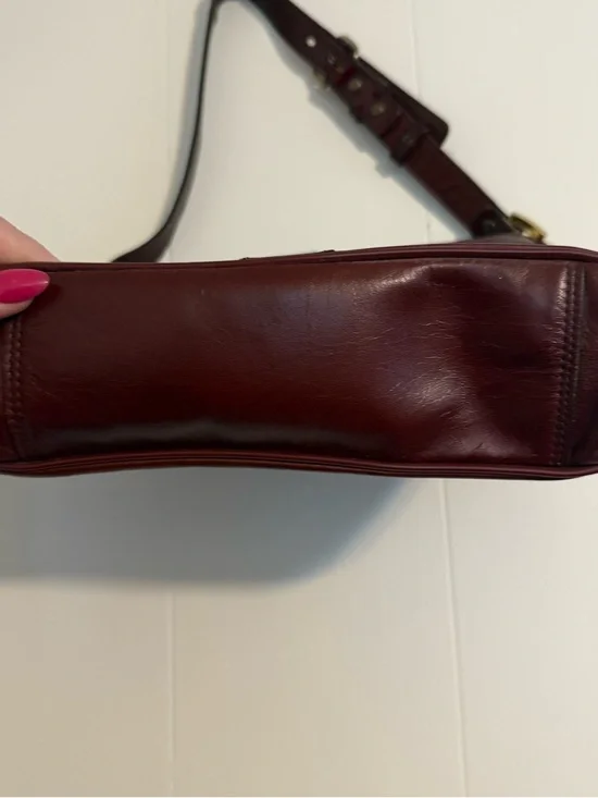 Vintage John Romain Leather Shoulder Bag Burgundy Oxblood Gold Clasp - Picture 3 of 10